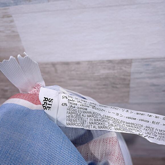 ZARA Striped Linen Blend Midi Sun Dress Red White Blue Mermaid Hem Womens Small - Picture 8 of 11